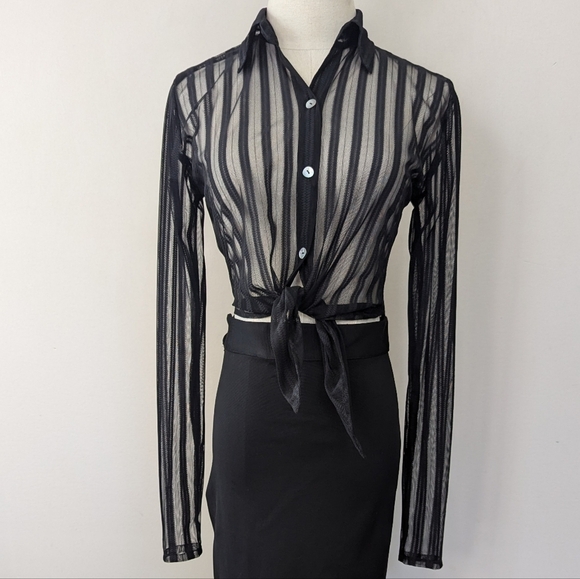 Bill Hallman Sheer Striped Pencil Midi Dress Retro Wiggle - Picture 5 of 15